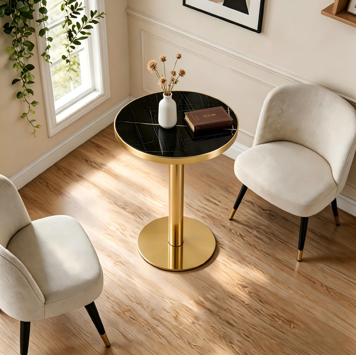 BEISTELLTISCH aus MDF 60x60x73 cm Schwarz/Gold mit Marmoroptik und Edelstahlgestell - Schwarz, Holzwerkstoff (60/60/73.7cm) - IVMEU