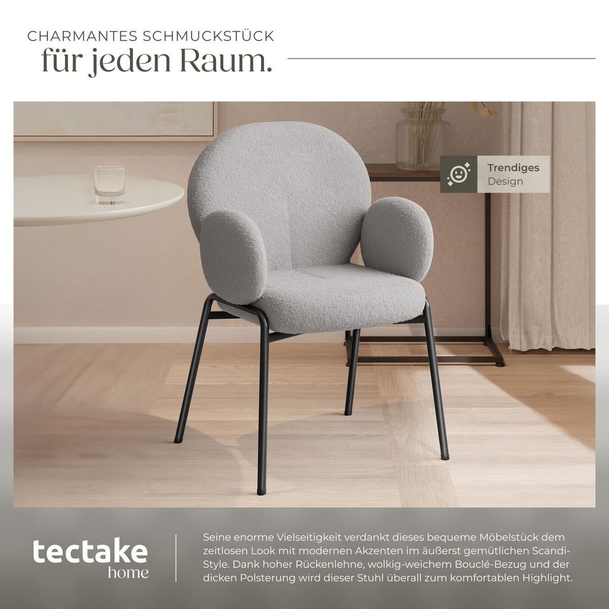 STUHL 6er Set Scandi Belastbarkeit 120 kg 61 5 x 62 x 90 - Hellgrau, Kunststoff (62/90/61.5cm) - tectake