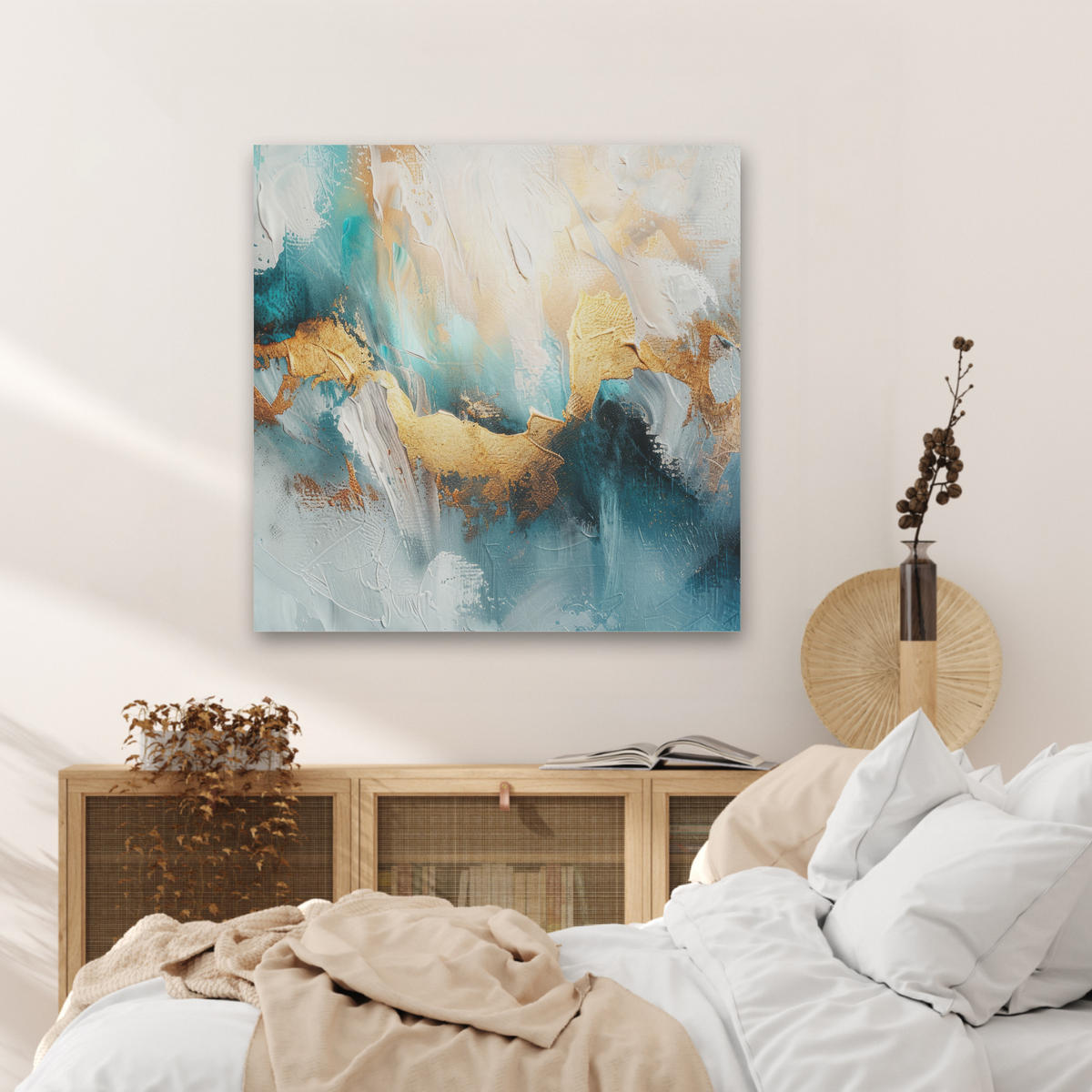AKUSTIKBILD Abstrakt - Kunst - Gold - Blau Akustikpaneele 80x80 cm - Petrol, Kunststoff (80/80/0.9cm) - MuchoWow