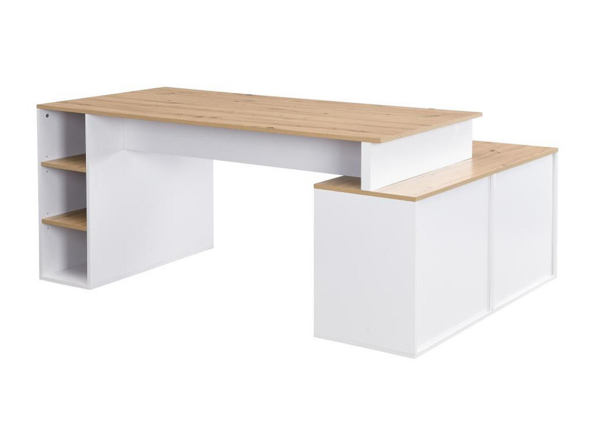 ECKSCHREIBTISCH mit Stauraum - MDF - Weiß und naturfarben - ROMIARA - Naturfarben, Holz (174/120/76cm) - Vente-Unique