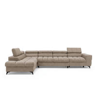 ECKSOFA PUDDING MAXI L Links mit Schlaffunktion 125x195 Velours Beige - Beige/Schwarz, Holz/Textil (203/350cm) - Muffo