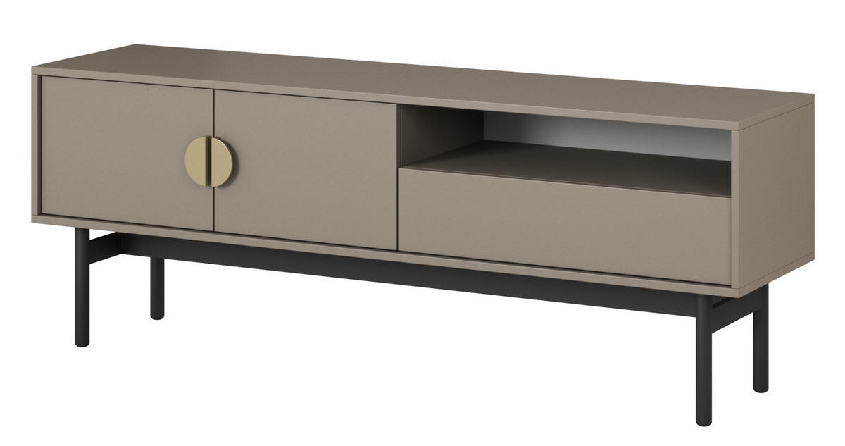 TV-SCHRANK Stoon Steingrau mit Schublade 154 cm - Beige/Goldfarben, Holzwerkstoff/Metall (154/57/38cm) - Selsey