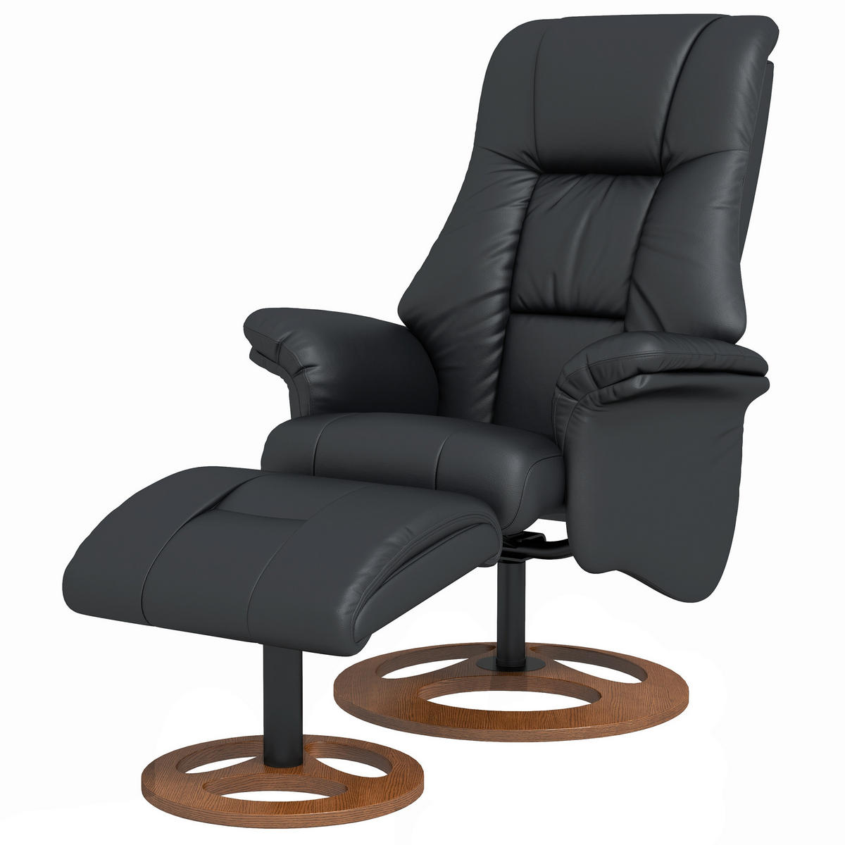 RELAXSESSEL DE-07618 360° drehbar mit Ottomane und verstellbarer Lehne Schwarz - Schwarz, Holz (89/110/77cm) - ComfortXL