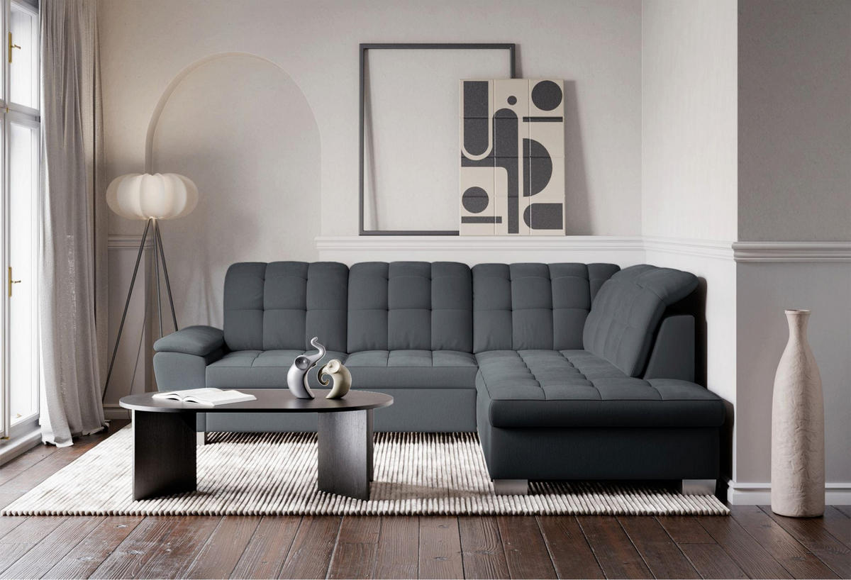 ECKSOFA Jamaal Dunkelgrau rechtsseitig - Dunkelgrau/Schwarz, Textil (212/258cm) - Selsey