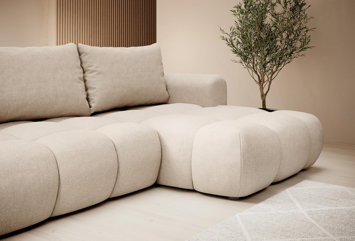 ECKSOFA Ombo Beige Chenille 280 cm - Beige/Schwarz, Kunststoff/Textil (284/167cm) - Selsey