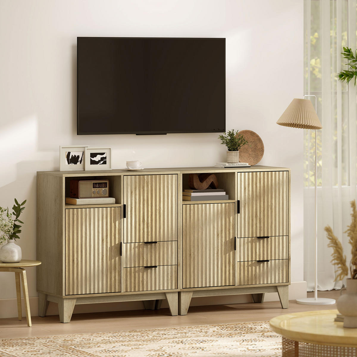 SIDEBOARD Naturfarben, 2 Türen, 2 Schubladen, 80/40/90 cm - Naturfarben, Holz (80/90/40cm) - PANGIVO