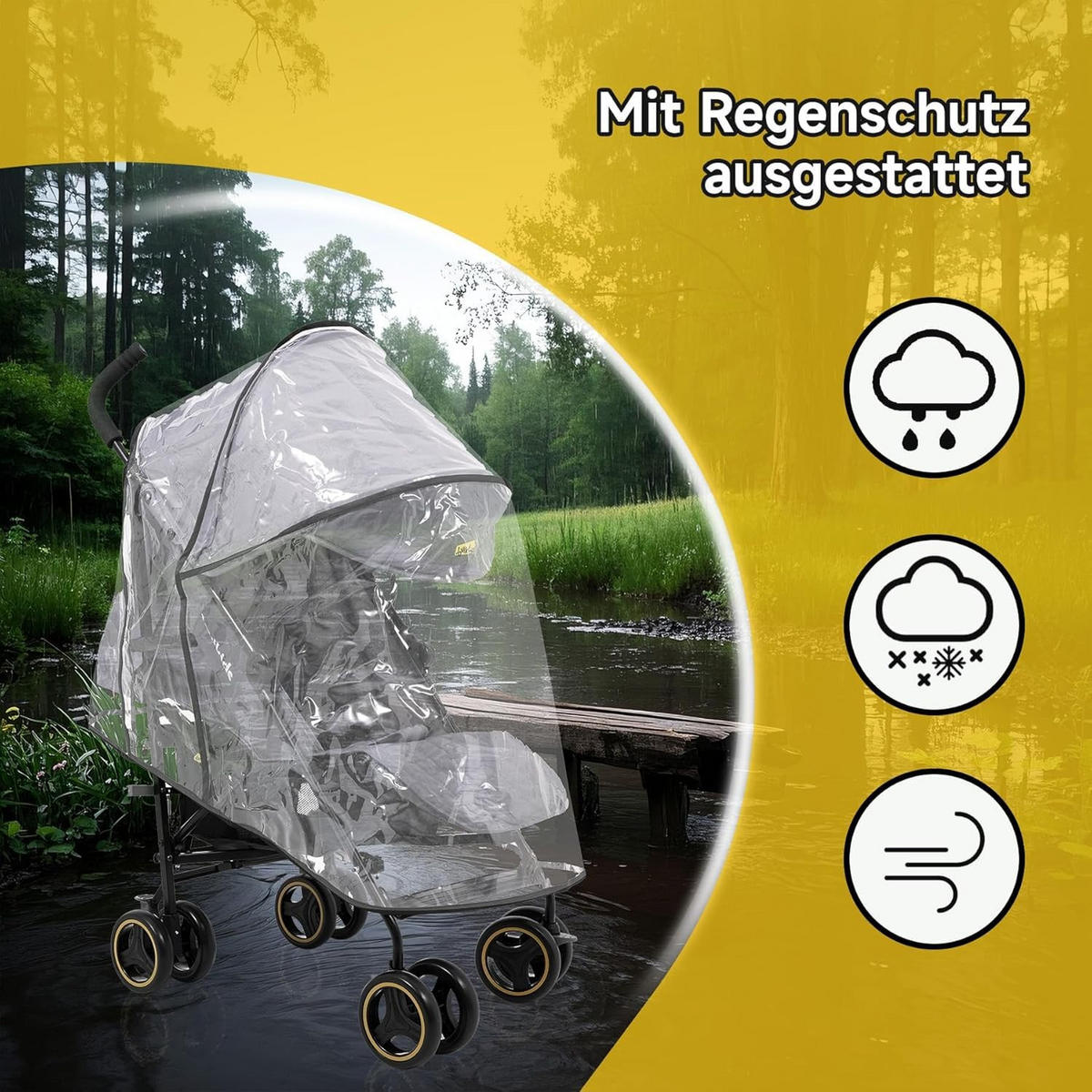 BUGGY Reisebuggy-Kompaktmodell mit Liegefunktion und Regenverdeck bis 22kg Grau - Grau, Metall (51/81/104.5cm) - Raelunyi