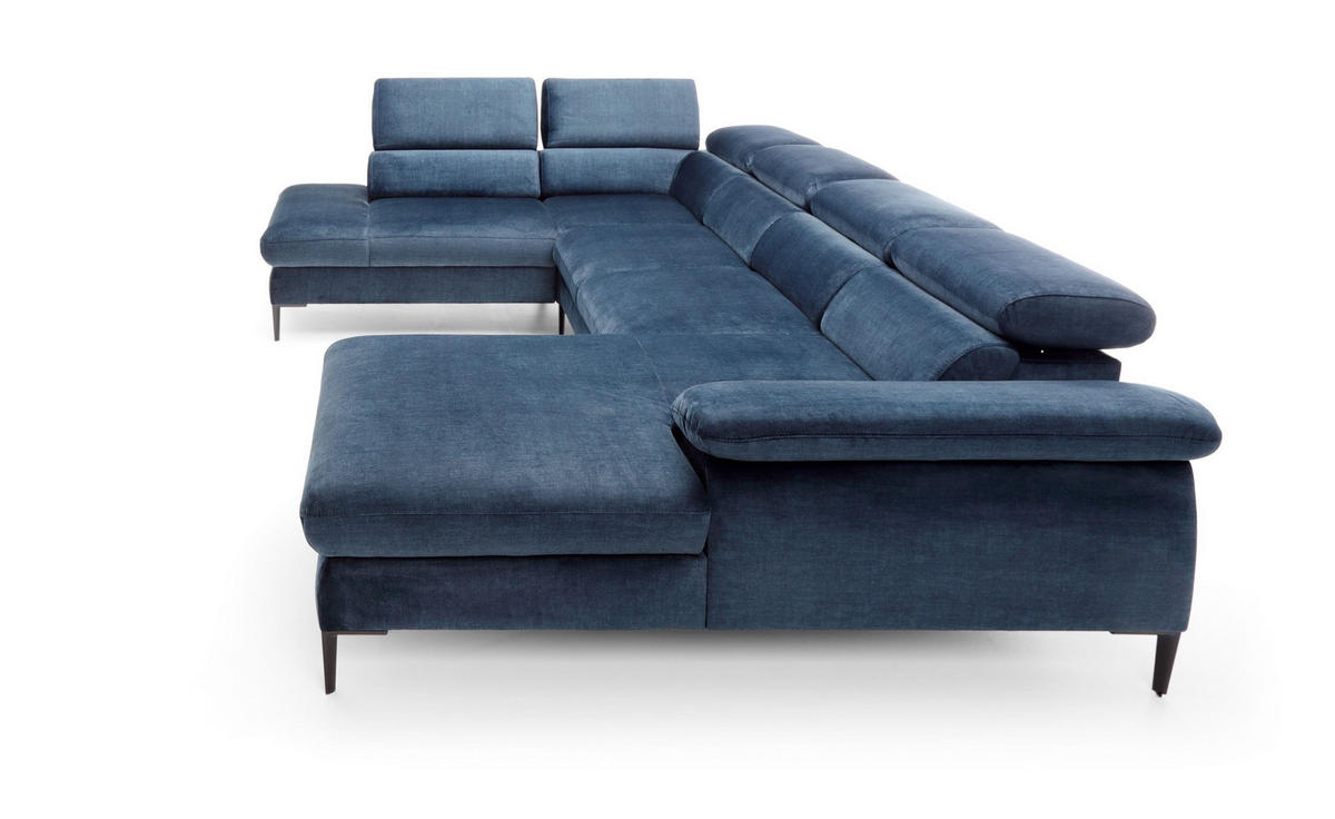 WOHNLANDSCHAFT MESTO Blau Velours-Stoff mit Schlaffunktion - Blau, Holz (353/94/182cm) - MASSENO