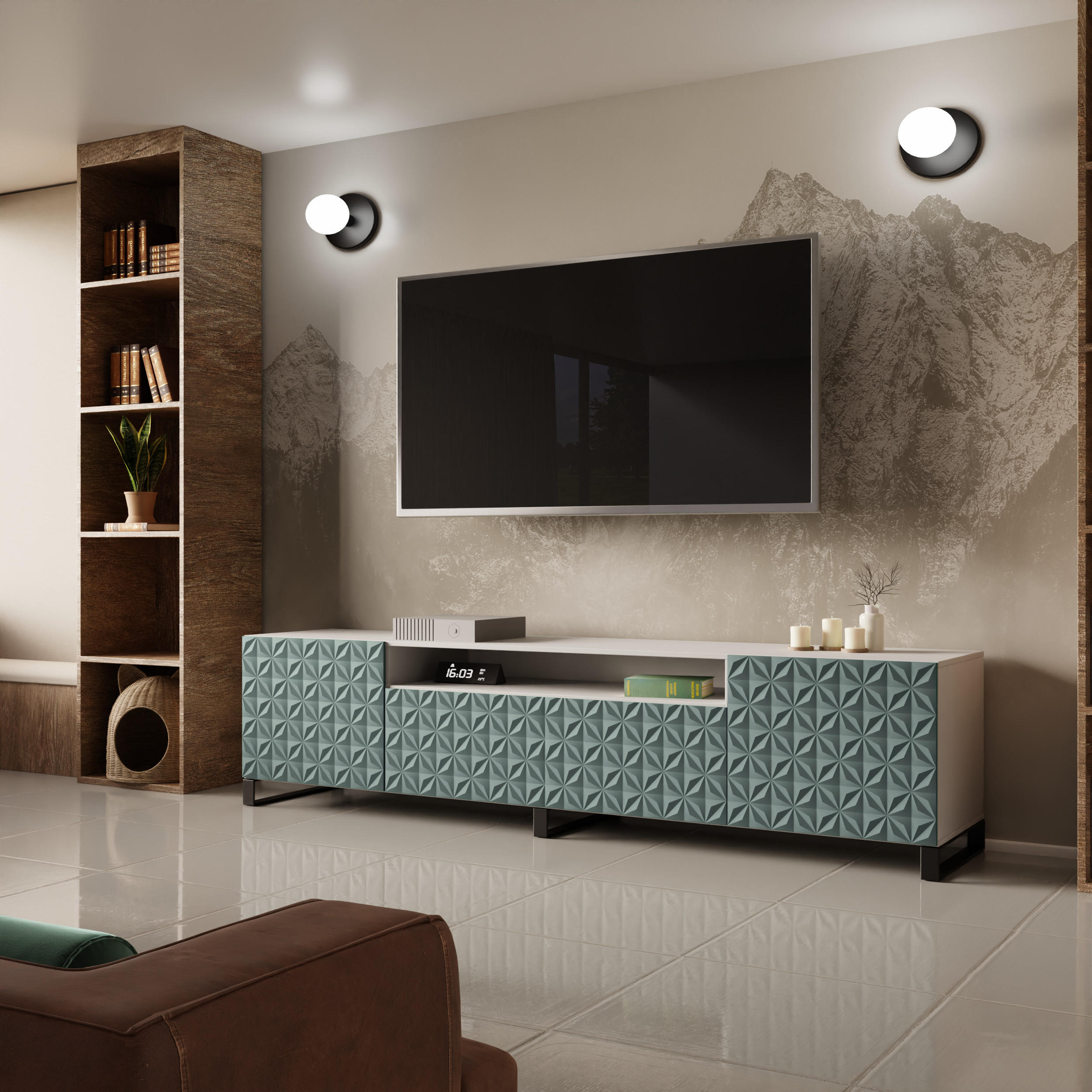 TV-SCHRANK CALI - Weiß/Grün, Holzwerkstoff (200/53/41cm) - Meblini