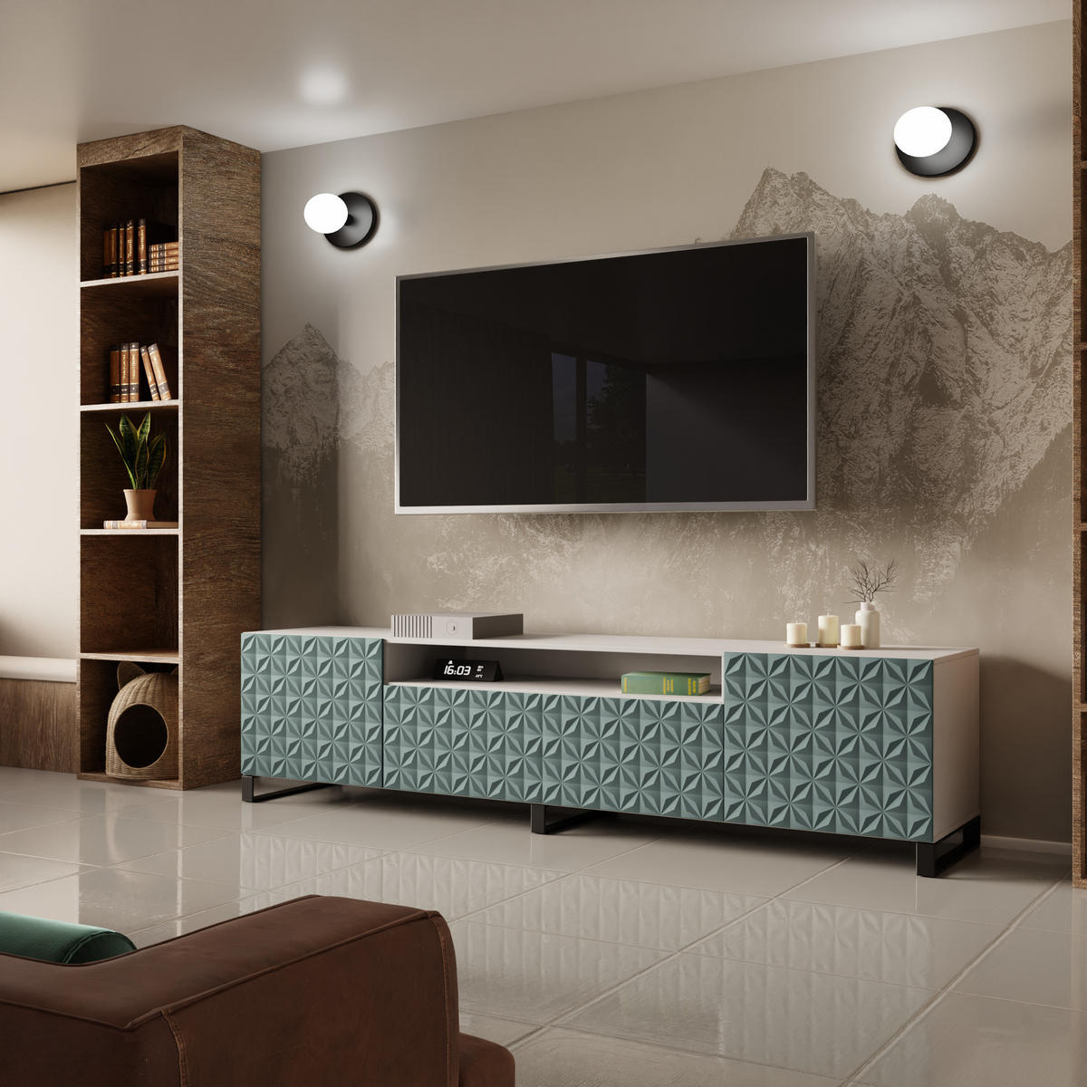 TV-SCHRANK CALI - Weiß/Grün, Holzwerkstoff (200/53/41cm) - Meblini