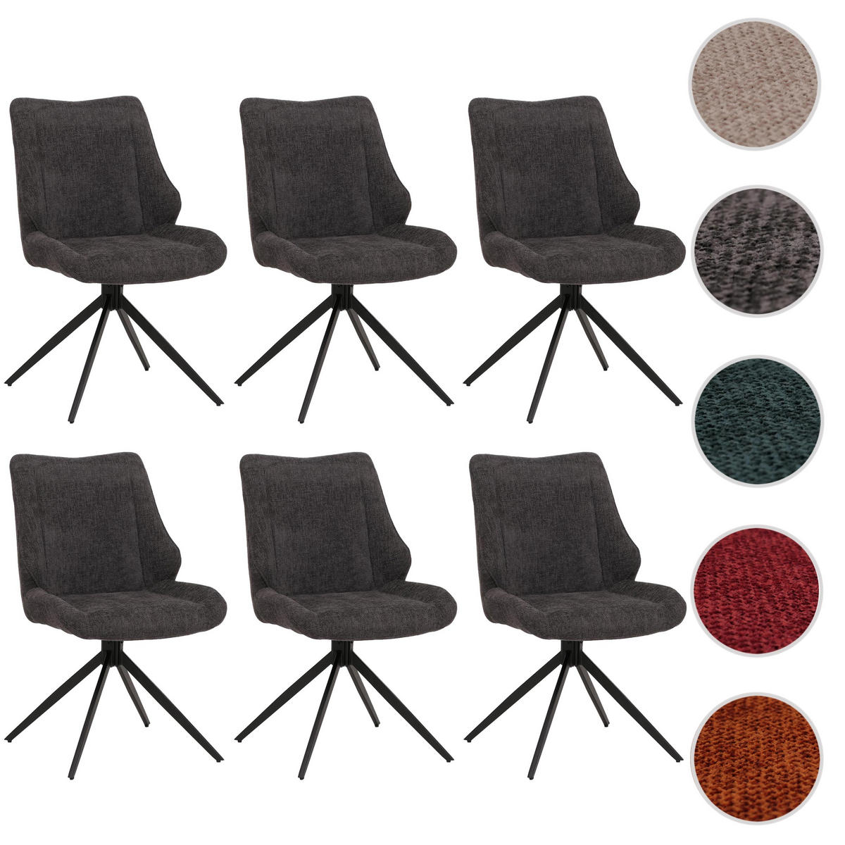 ESSZIMMERSTUHL Schwarz, Grau 6er-Set - Schwarz/Grau, Textil (55/88/62cm) - MCW