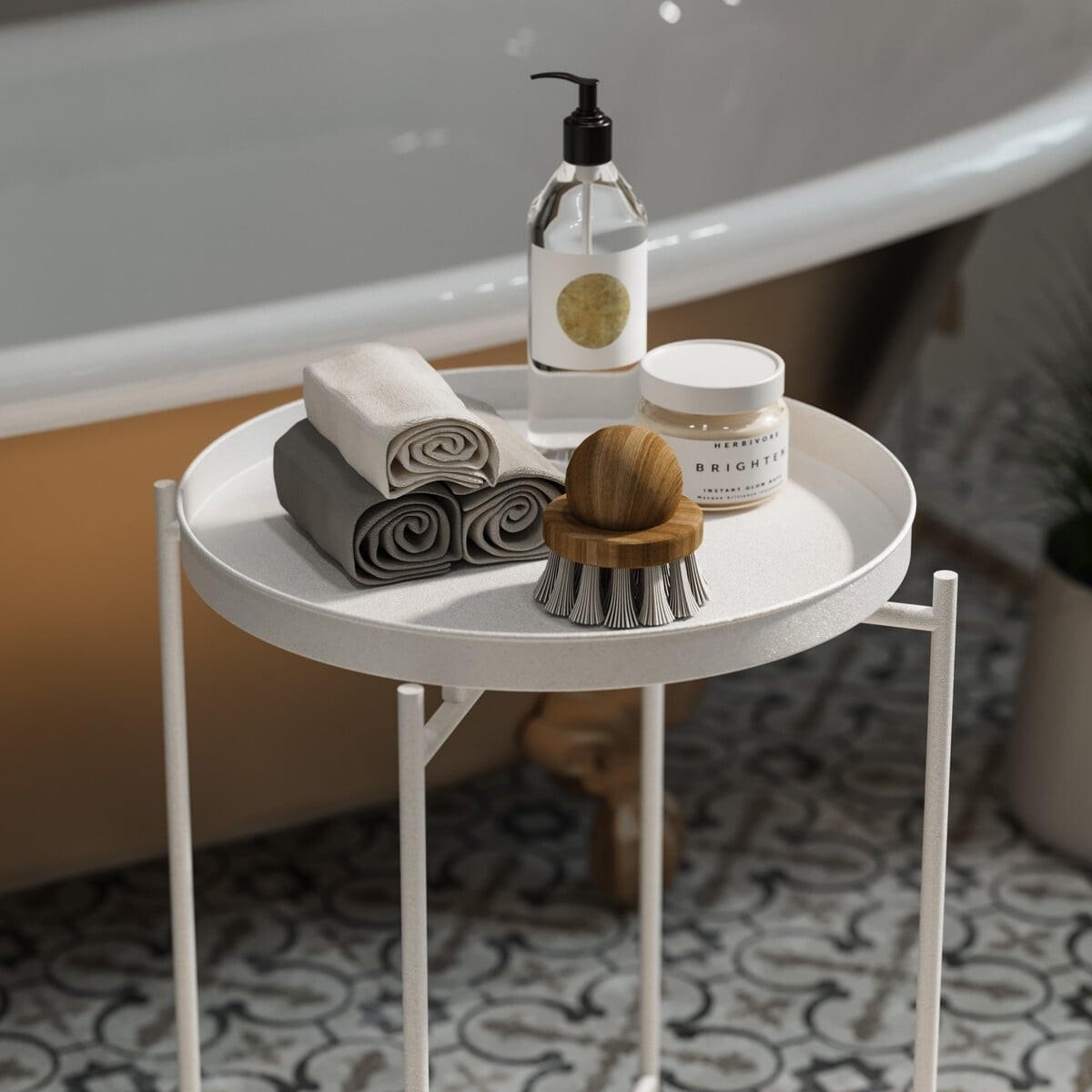 BEISTELLTISCH mit runder platte mit rand aus metall 46/46/56 cm - Weiß, Metall (46/46/56cm) - Calicosy