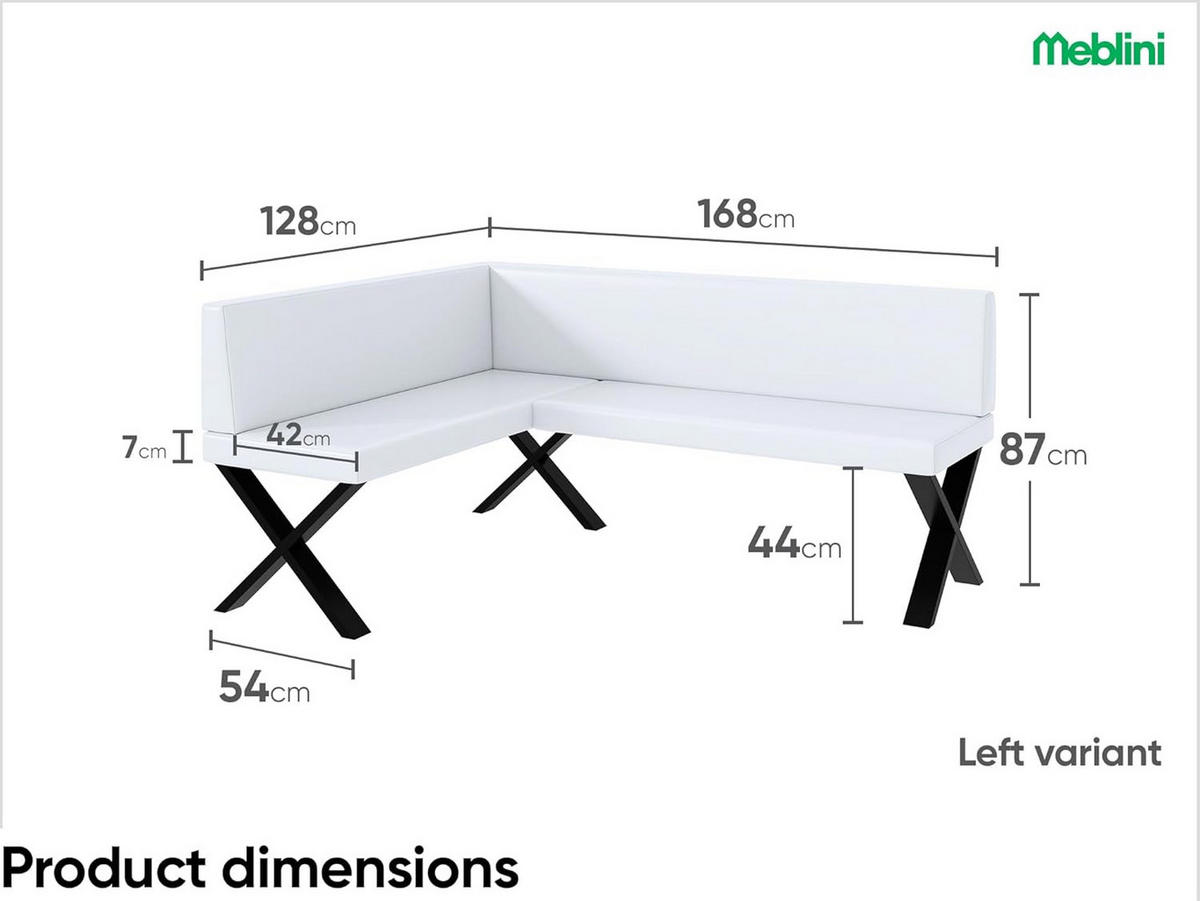 ECKBANK TONI_X - Weiß, Leder (128/168cm) - Meblini