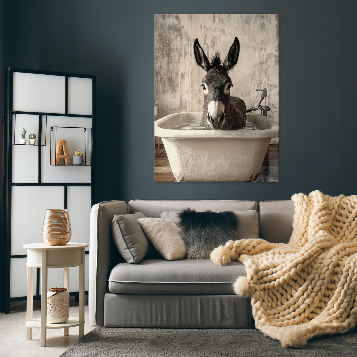 BILDER Abstrakt Esel Badewanne Modern Badezimmer 120x80 - Beige, Holzwerkstoff (80/120cm) - Wallarena