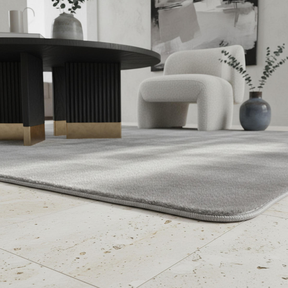 TEPPICH Kurzflor Unifarben Polyester Antirutsch Wohnzimmer Silber Rund 200x200 - Silberfarben, Textil (200/200cm) - KADIMA DESIGN