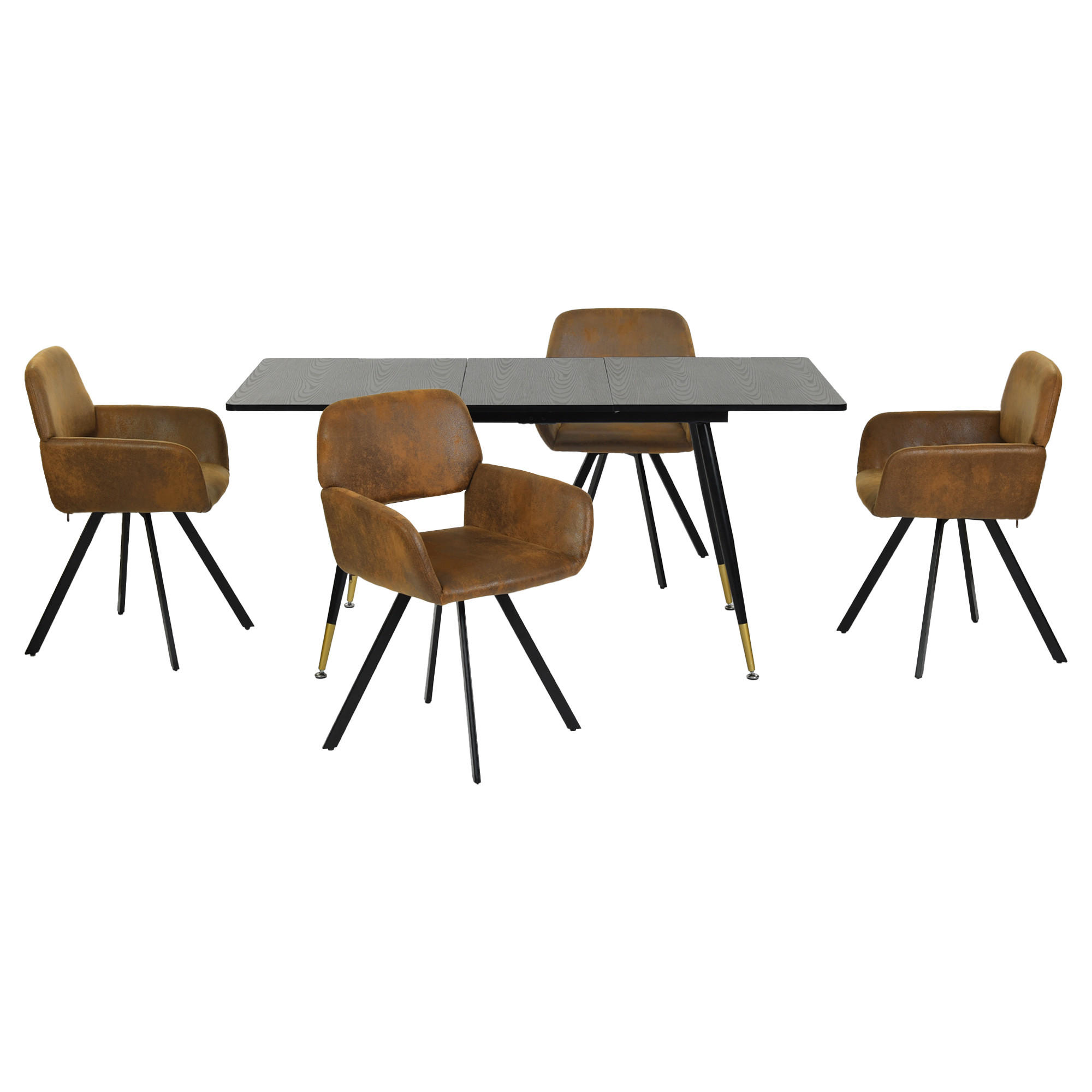 ESSZIMMER SET aus ausziehbarem Tisch und mit 4 drehbaren Stühlen - Schwarz/Braun, Holzwerkstoff/Metall (80/75/160cm) - Urban Meuble