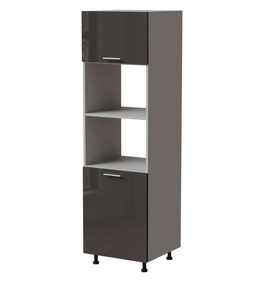 BACKOFENUMBAUSCHRANK Essen D14/RU/60/207 Graphit Hochglanz / Grau Matt 60 / 59 / 207cm - Graphitfarben/Grau, Holz/Holzwerkstoff (60/207/59cm) - Feldmann-Wohnen