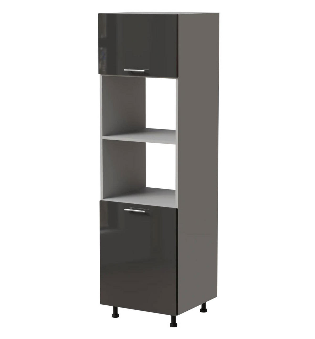 BACKOFENUMBAUSCHRANK Essen D14/RU/60/207 Graphit Hochglanz / Grau Matt 60 / 59 / 207cm - Graphitfarben/Grau, Holz/Holzwerkstoff (60/207/59cm) - Feldmann-Wohnen