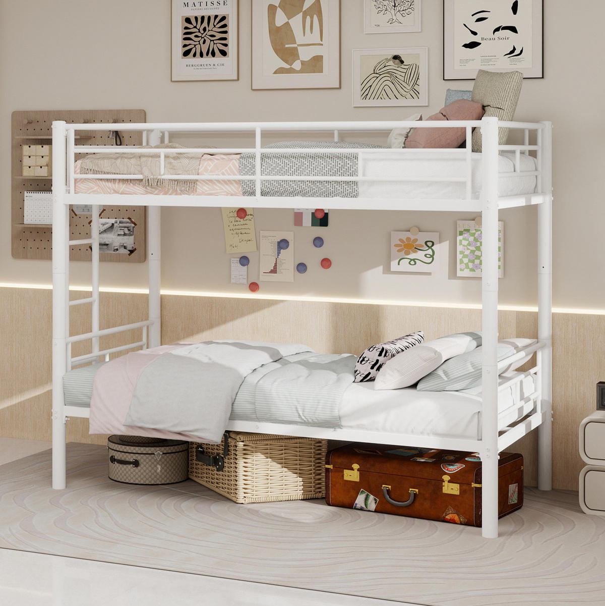 ETAGENBETT 90/180 cm weiß aus Eisen mit Leiter und trennbar - Weiß, Metall (90/190cm) - OKWISH