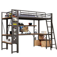 HOCHBETT 90/200 cm aus Metall und MDF mit Schreibtisch und LED-Lichtleiste Schwarz - Schwarz, Metall (90/200cm) - Modenvie