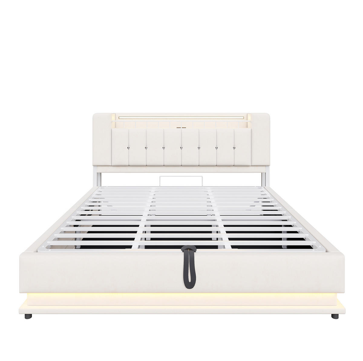 POLSTERBETT 180/200 cm Beige mit LED, USB-Anschlüssen und Stauraum - Beige, Textil (180/200cm) - Flora Grace