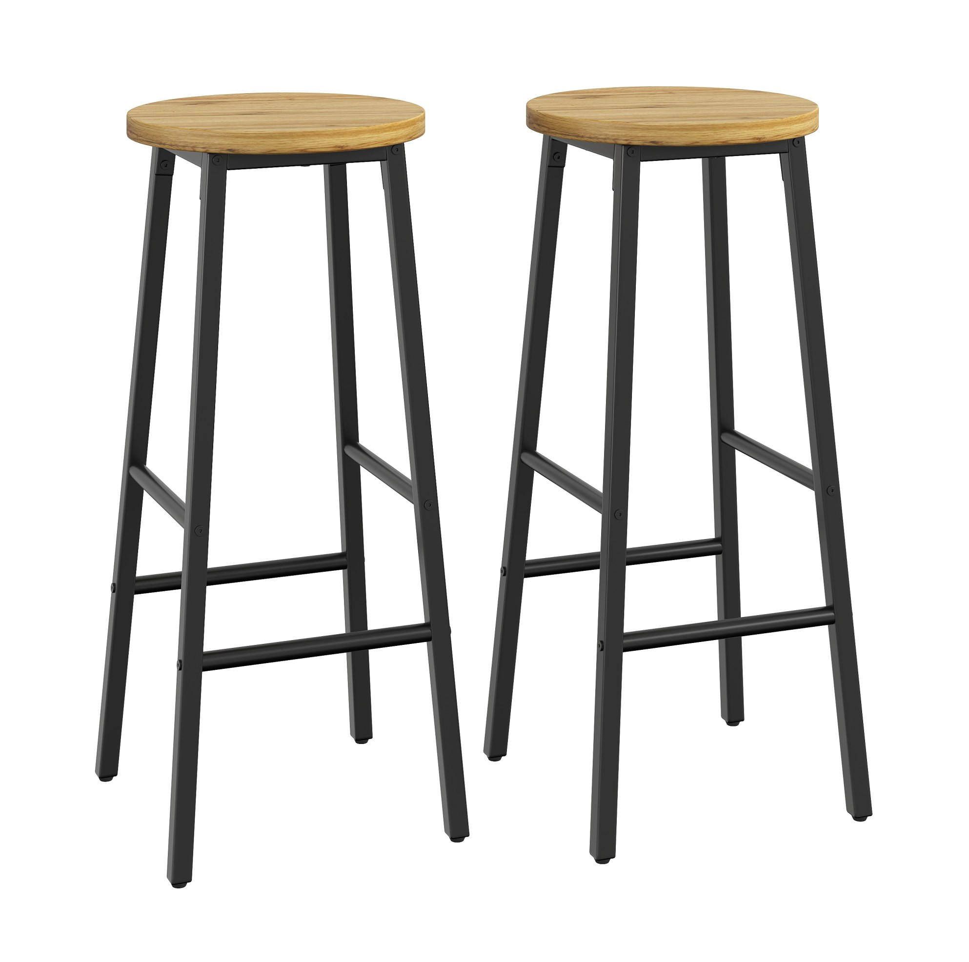 BARHOCKER 2er-Set mit Holzoptik-Sitz, 70 cm, Fußstützen - Schwarz, Metall (30/70/30cm) - MIVRAY