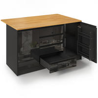 KÜCHENINSEL 140/50/90 cm Schwarz mit 4 Schubladen, ausklappbarer Arbeitsplatte und 2 Schränken - Schwarz, Holz (80/90/140cm) - Oxeza