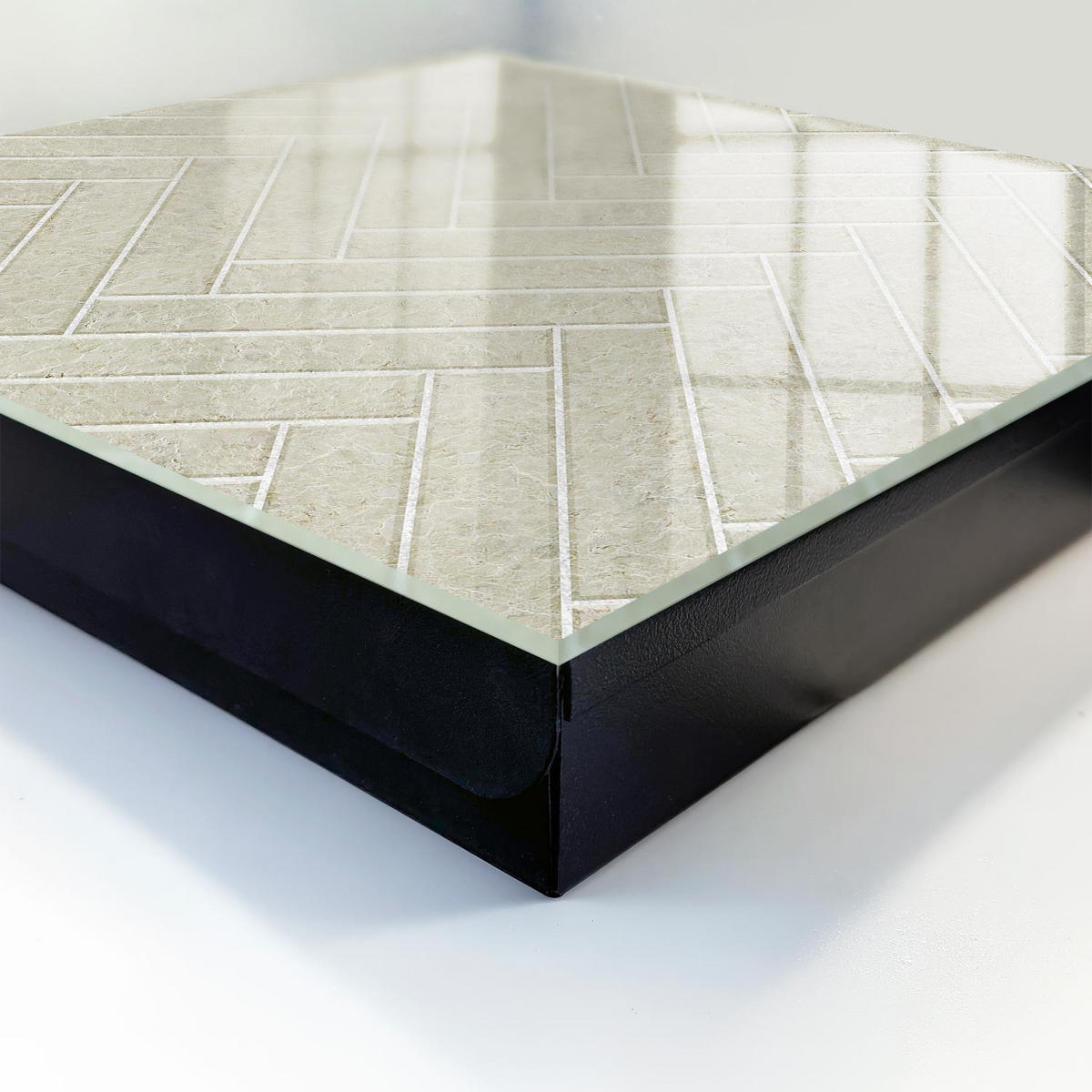 SCHLÜSSELBOX Schwarz 30x30 cm- Türöffnung nach rechts - Beige Fischgrätmuster - Beige, Metall (30/30/5cm) - TULUP