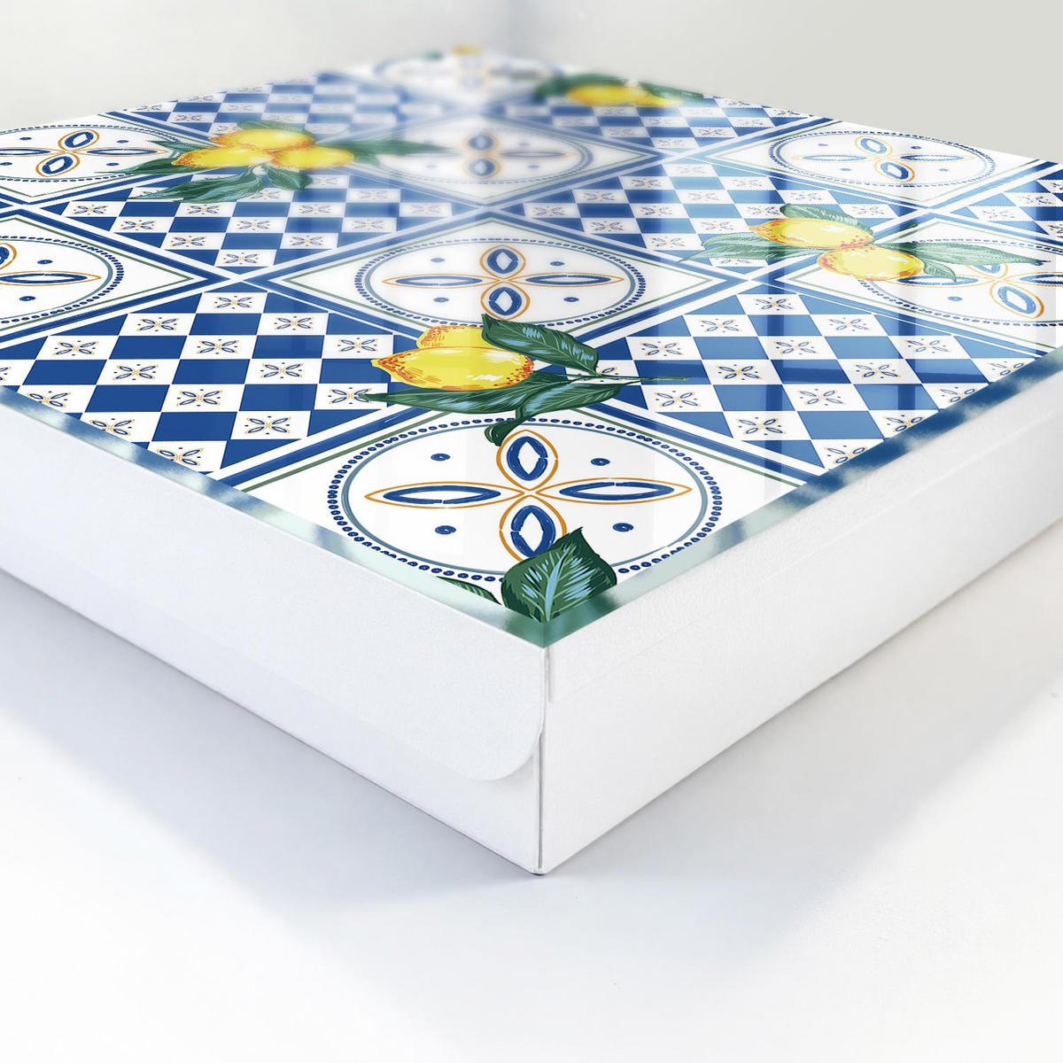 SCHLÜSSELBOX Weiß 30x30 cm – Türöffnung nach rechts - Zitronenfliesen - Blau, Metall (30/30/5cm) - TULUP