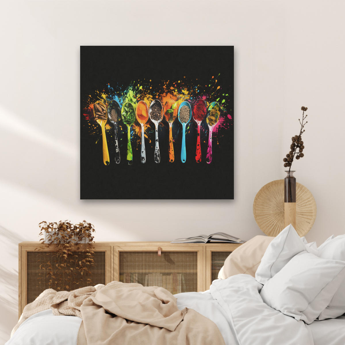 AKUSTIKBILD Löffel - Gewürze - Modern - Graffiti - Farbe - Farbenfroh Akustikpaneele 80x80 cm - Multicolor, Kunststoff (80/80/0.9cm) - MuchoWow