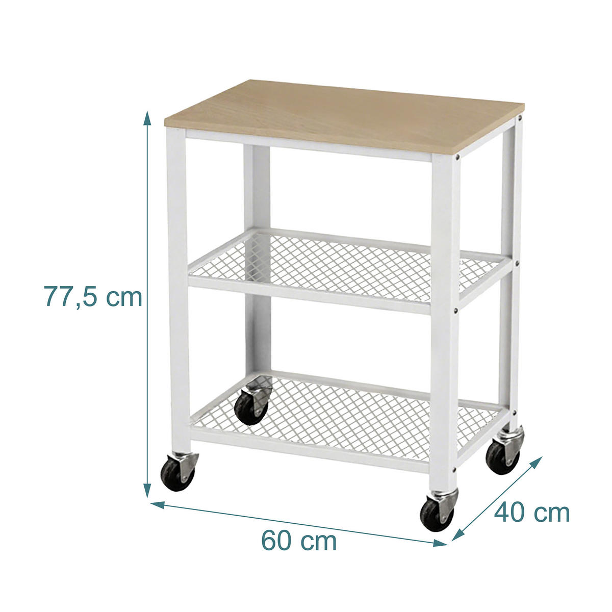 KÜCHENWAGEN - Weiß, Holzwerkstoff/Metall (40/77.5/40cm) - Relaxdays