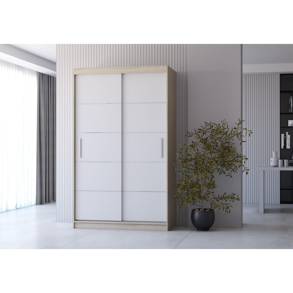 SCHWEBETÜRENSCHRANK Neomi 06 ohne Spiegel Sonoma Eiche/Weiß 120 cm - Alufarben/Weiß, Holzwerkstoff/Kunststoff (120/200/61cm) - imoebel24