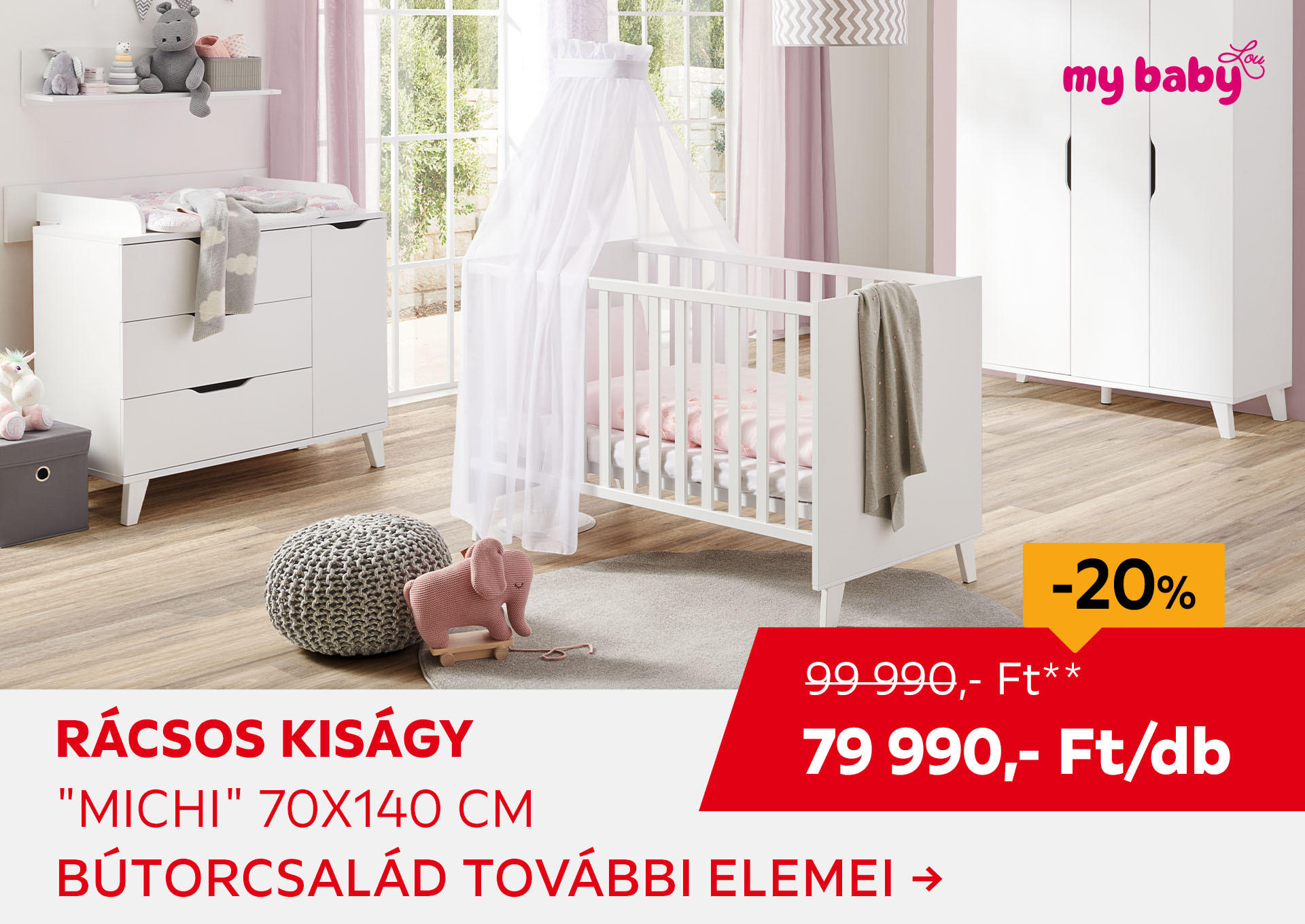 RÁCSOS KISÁGY "MICHI" 70X140 CM Kiemelt termék 99990 Ft.- helyett 79990 Ft.-