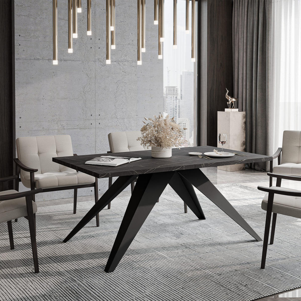 AUSZIEHTISCH XANDRO 140/80/76 cm mit Metallgestell, Schwarz / Grigia Pietra - Schwarz/Grau, Holzwerkstoff/Metall (80/140/76cm) - Idohome