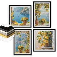 WANDBILDER 4er-Set - 50x50 cm & 40x60 cm Schwarzer Rahmen - Meereslandschaften, Zitronen, Fenster - Schwarz, Kunststoff (50/50cm) - ArtPrintCave