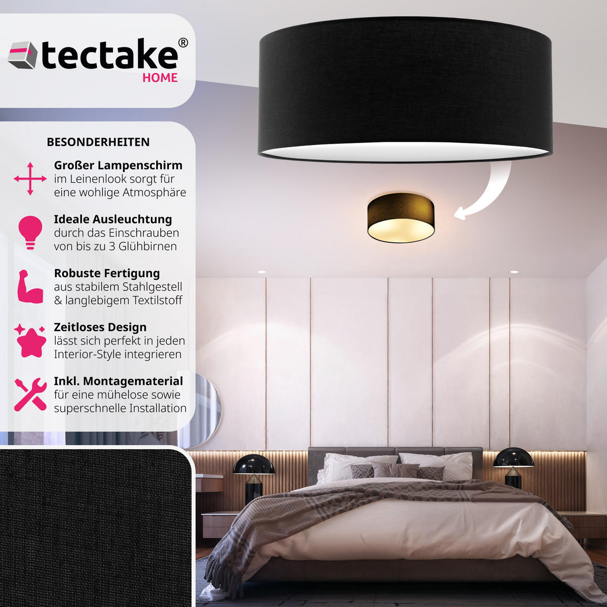 DECKENLEUCHTE Circum ,40 x 15,5 cm ,schwarz - Schwarz, Kunststoff (40/40/15.5cm) - tectake