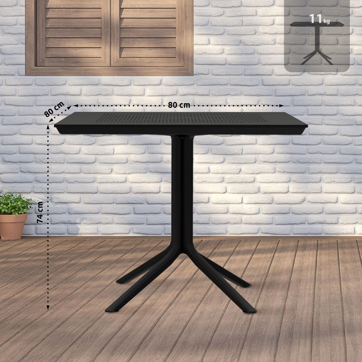 GARTENTISCH eckig 80/80/74 cm Kunststoff Schwarz - Schwarz, Kunststoff (80/80/74cm) - CLP
