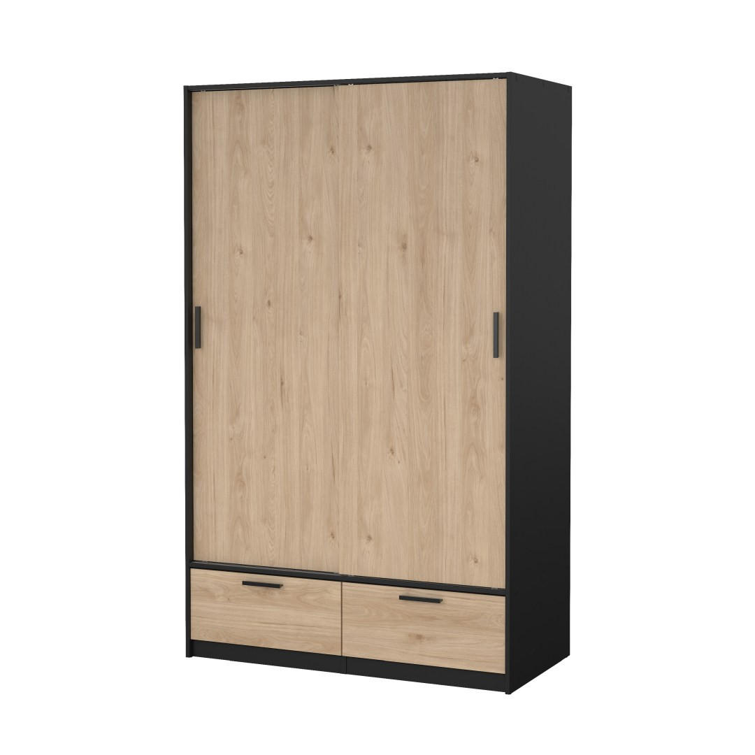 KLEIDERSCHRANK, Line, Nussbaum / Schwarz, Holzwerkstoff / Metall / Kunststoff, 122 x 61 x 201 cm - Nussbaumfarben/Schwarz, Holzwerkstoff/Metall (122/201/61cm) - ebuy24