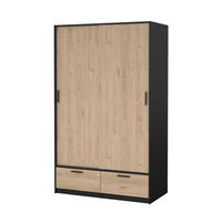 KLEIDERSCHRANK, Line, Nussbaum / Schwarz, Holzwerkstoff / Metall / Kunststoff, 122 x 61 x 201 cm - Nussbaumfarben/Schwarz, Holzwerkstoff/Metall (122/201/61cm) - ebuy24