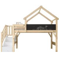 ETAGENBETT mit Stauraumtreppe und Kreidetafel 90x200 cm Weiß/Natur - Weiß, Holzwerkstoff (90/200cm) - Beauniv