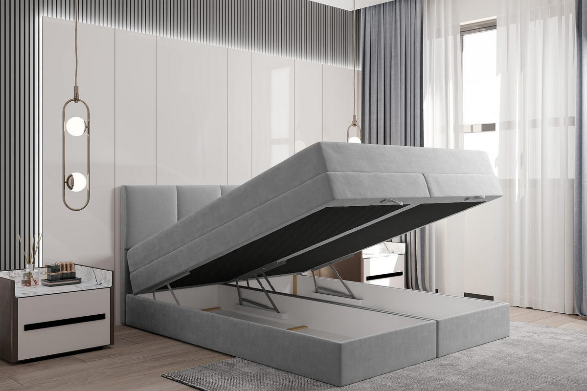 BOXSPRINGBETT 140 x 200 cm PRADO mit Taschenmatratze H3 und Bettkasten, Grau - Grau, Holzwerkstoff/Kunststoff (140/200cm) - Trada