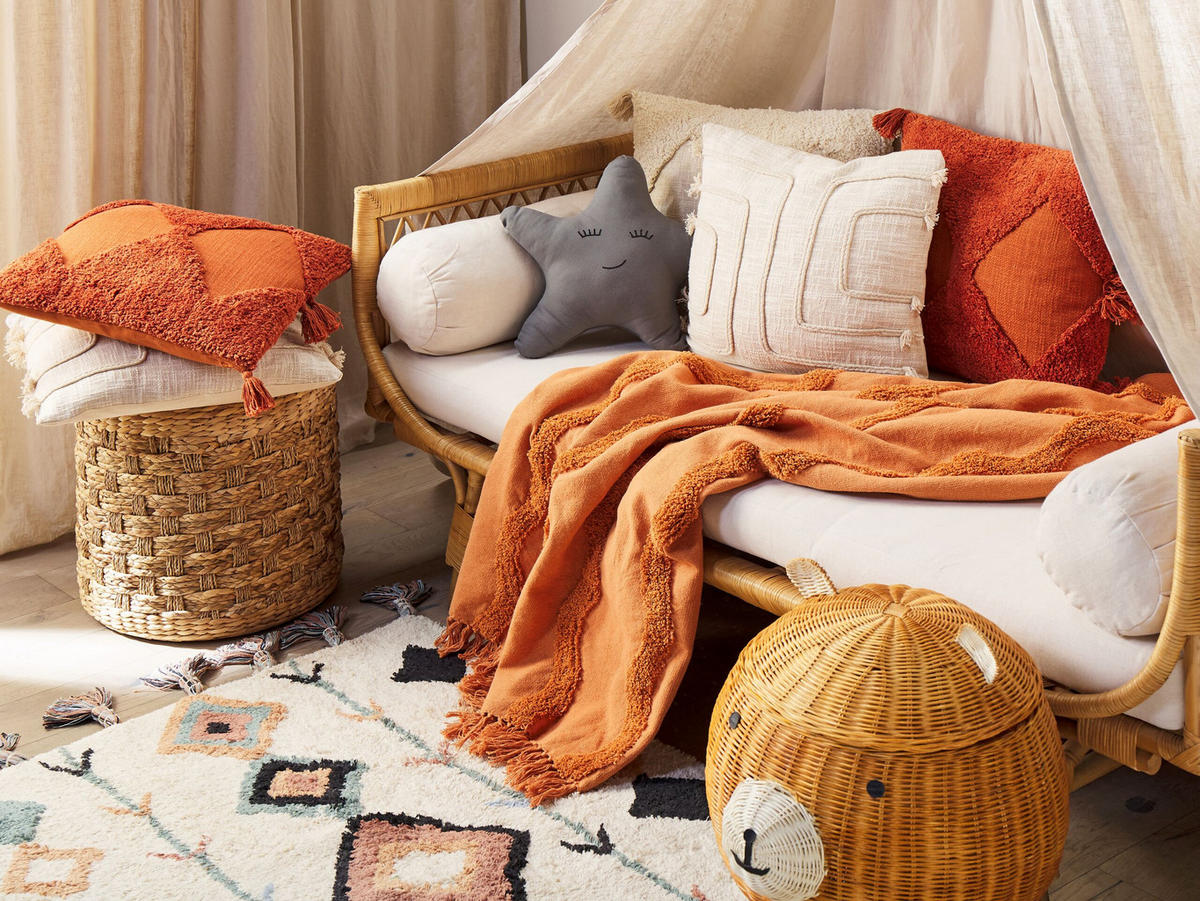 DECKE Orange Khari 125/150 cm - Orange, Naturmaterialen/Textil (125/150cm) - Beliani