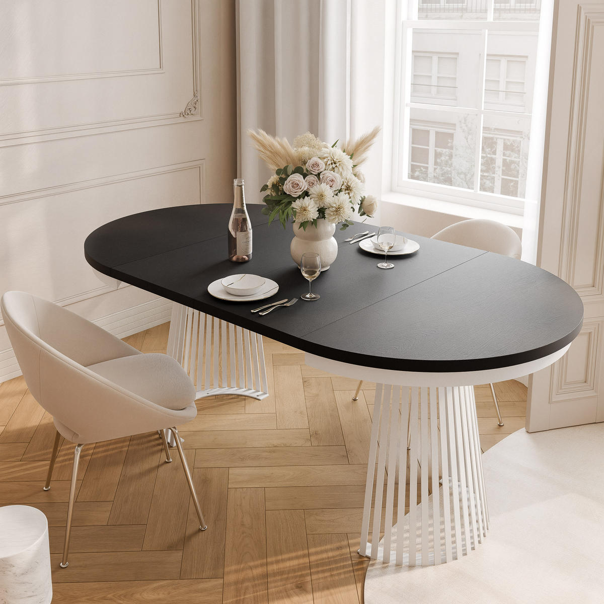 AUSZIEHTISCH AUREA 100-180/75 cm, Weiß / Schwarz - Schwarz/Weiß, Holzwerkstoff/Metall (100/100/75cm) - Idohome