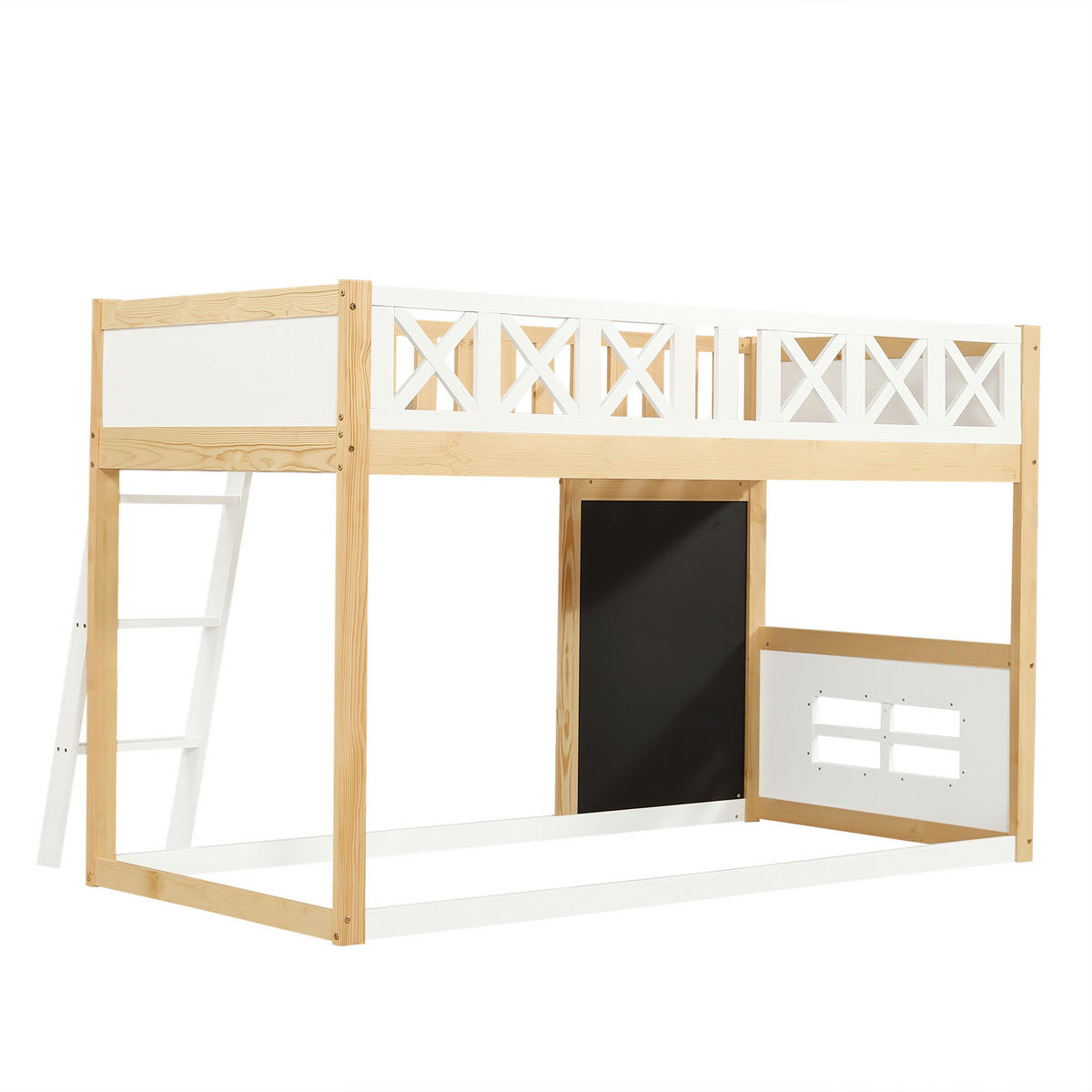 HOCHBETT 90/200 cm in Weiß & Natur mit Tafel, Aufbewahrungsbox und Stauraum - Weiß/Naturfarben, Holz/Holzwerkstoff (90/200cm) - WISHDOR