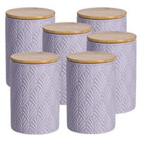 VORRATSDOSE 6 Stück Keramik mit Bambusdeckel, flieder - 720ml, Ø 10cm - Lila, Keramik (10/15/10cm) - Zeller Present