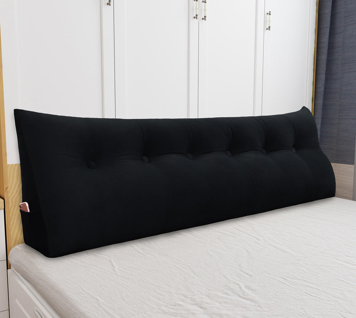 RÜCKENKISSEN für Bett Samt Schwarz 180 cm - Schwarz, Textil (50/180cm) - Vercart