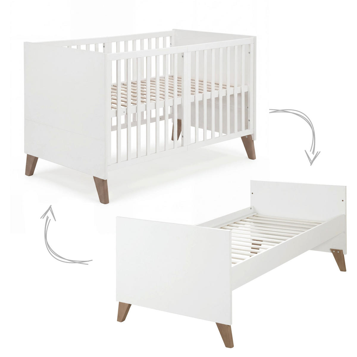 BABYBETT Ole 70 x 140 cm - Eichefarben/Weiß, Holz/Holzwerkstoff (70/140cm) - Roba