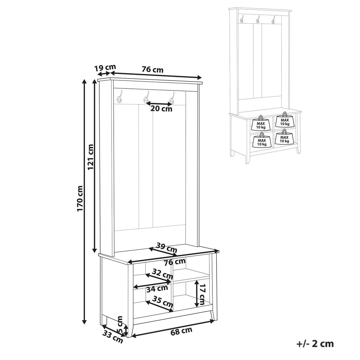 ORGANIZATOR ZA ČEVLJE s stojalom za oblačila črna/svetlo rjava Durack - svetlo rjava/črna, leseni material (76/170/39cm) - Beliani