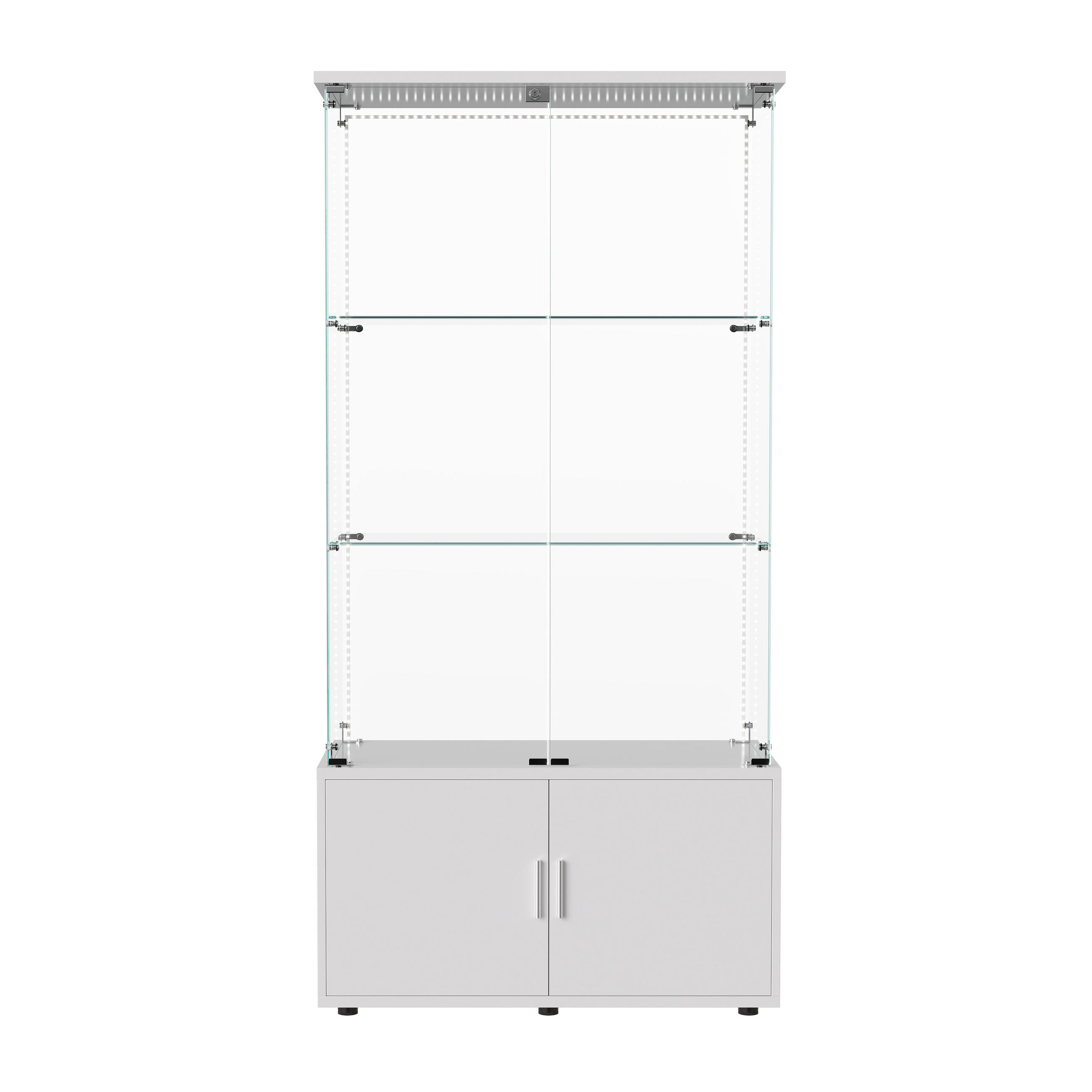 GLASVITRINE Weiß mit 3 Glasböden, dimmbaren LED-Leuchten, Schloss & Unterschrank - Weiß, Glas (35/164/78.51cm) - CASIVA