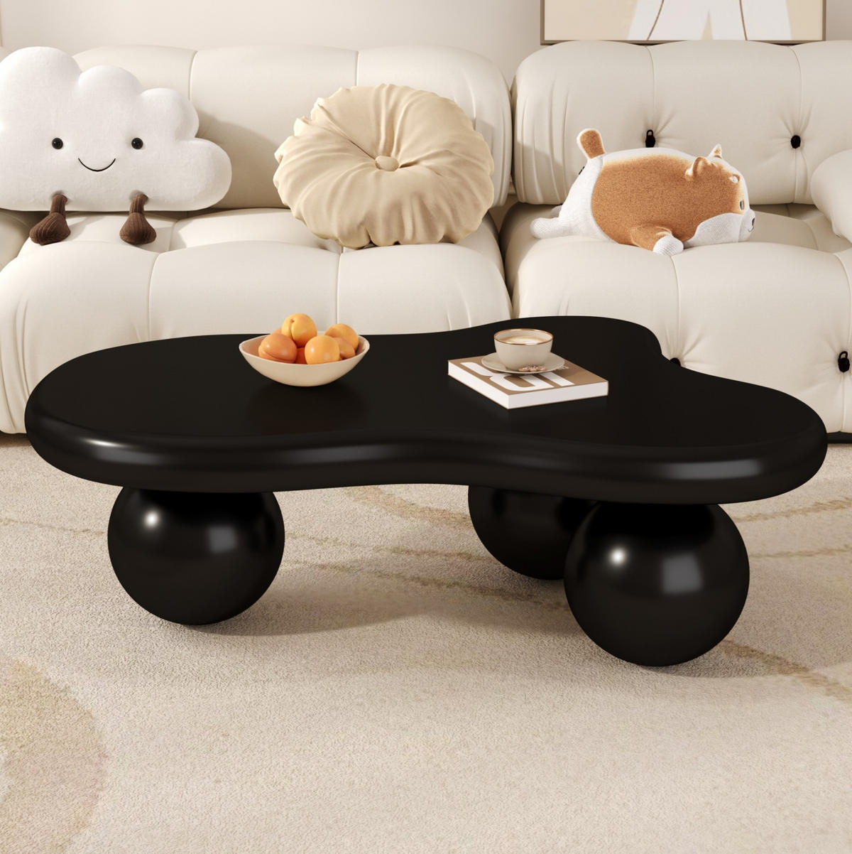 COUCHTISCH in Wolkenform mit LED 95 x 62,5 x 32 cm MDF Schwarz - Schwarz, Kunststoff (95/62.5/32cm) - Meubliv